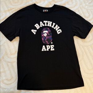 A Bathing Ape Black Men Tee with Purple Camo Ape